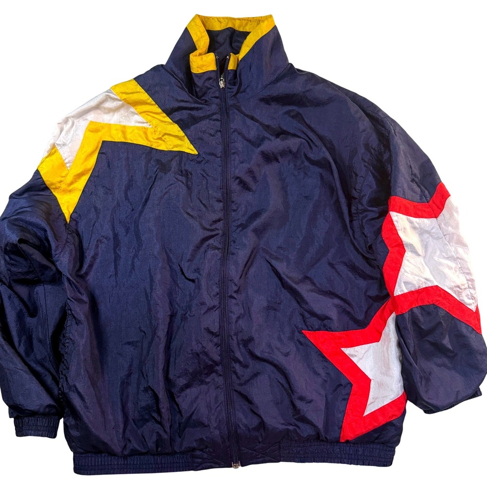 80s Track Jacket Mens XL Nylon Colorblock Vintage Hip Hop Streetwear Sportcore
